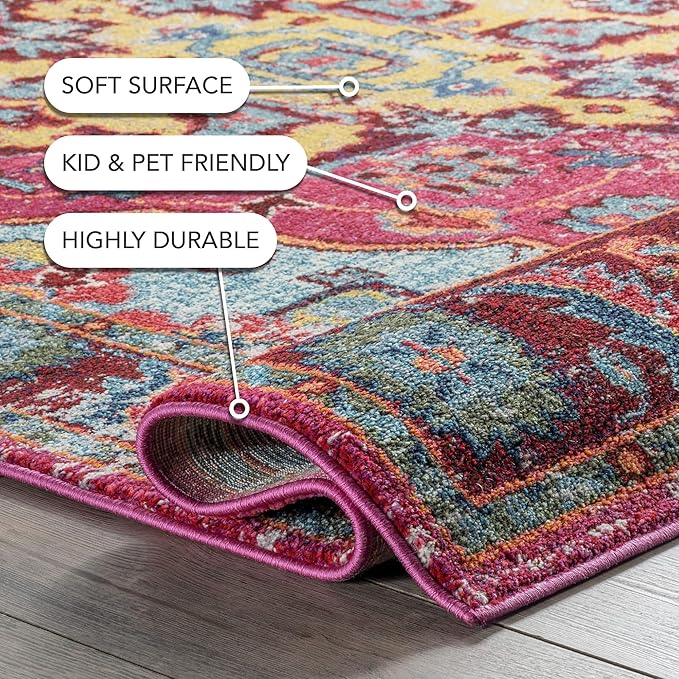 Nuloom Corbett Fuchsia/Ivory, 2' x 3', Vintage Bohemian, Soft and Cozy, High Traffic, Stain Resistant, Easy Clean, Durable Area Rug for Bedroom, Living Room, Dining Space, Den, Foyer, Entryway