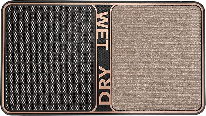 J&V TEXTILES 2 in 1 Wet Dry Shoe Cleaning Floor Mat - 18’’ x 32’’ Non Slip Machine Washable - Boot Tray Perfect to Remove Mud Dirt and Yuck from Footwear - Indoor Outdoor Rug (Bronze)