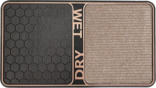 J&V TEXTILES 2 in 1 Wet Dry Shoe Cleaning Floor Mat - 18’’ x 32’’ Non Slip Machine Washable - Boot Tray Perfect to Remove Mud Dirt and Yuck from Footwear - Indoor Outdoor Rug (Bronze)