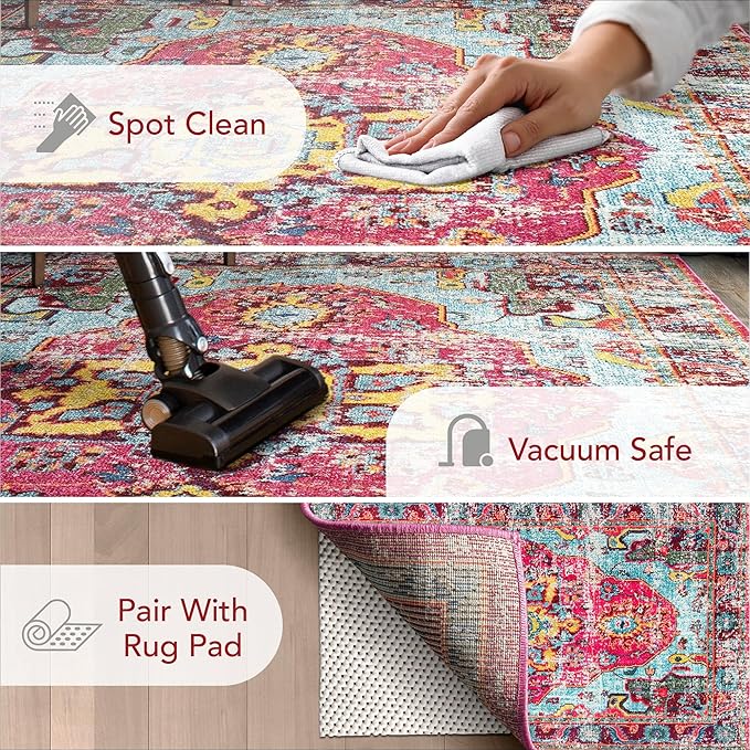Nuloom Corbett Fuchsia/Ivory, 2'6" x 10', Vintage Bohemian, Soft and Cozy, High Traffic, Stain Resistant, Easy Clean, Durable Runner for Bedroom, Living Room, Dining Space, Den, Foyer, Entryway