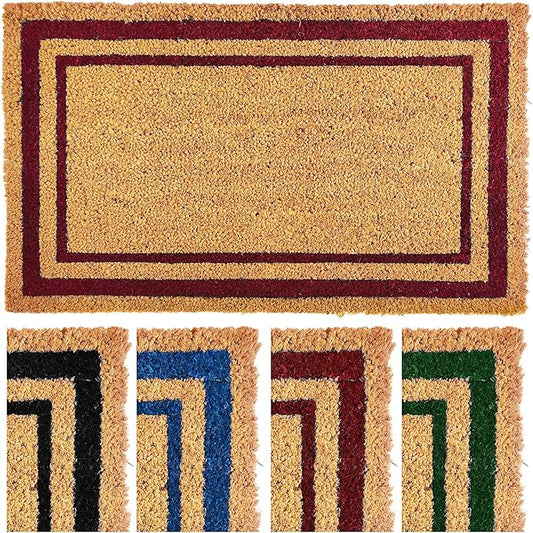 Ecomills Red Border Coco Coir Doormat, 24" x 72" - Natural Coconut Fiber Welcome Mat for Front Door - Non-Slip, Heavy Duty Outdoor Indoor Entryway - Scrapes Shoes Clean