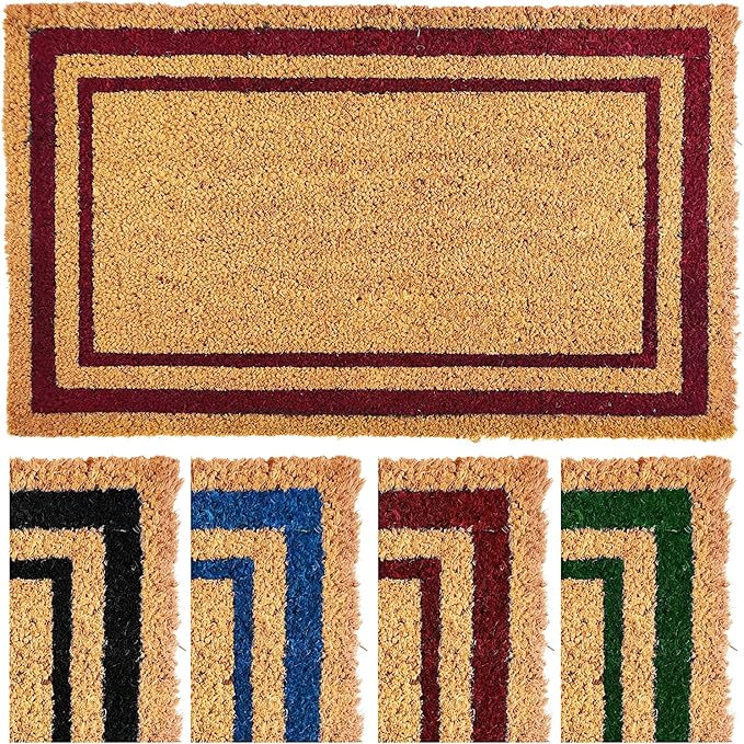 Ecomills Red Border Coco Coir Doormat, 24" x 60" - Natural Coconut Fiber Welcome Mat for Front Door - Non-Slip, Heavy Duty Outdoor Indoor Entryway - Scrapes Shoes Clean