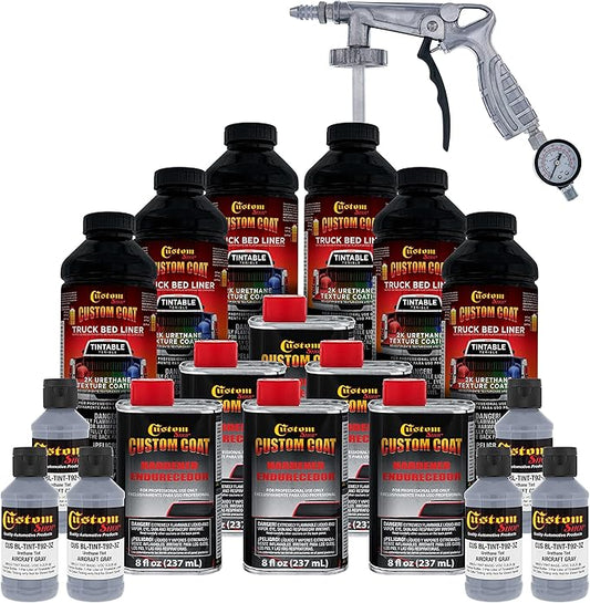 Custom Coat Federal Standard Color # 36300 Aircraft Gray T92 Urethane Spray-On Truck Bed Liner, 1.5 Gallon Kit with Spray Gun and Regulator - Durable Textured Protective Coating - Car Auto