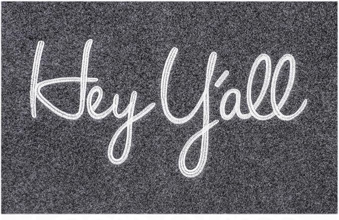 Front Door Indoor Outdoor Entrance Doormat Grey Rubber Welcome Door Mat Hey Y'all Doormat Anti Slip Easy to Clean Corridor Patio Entry Mat