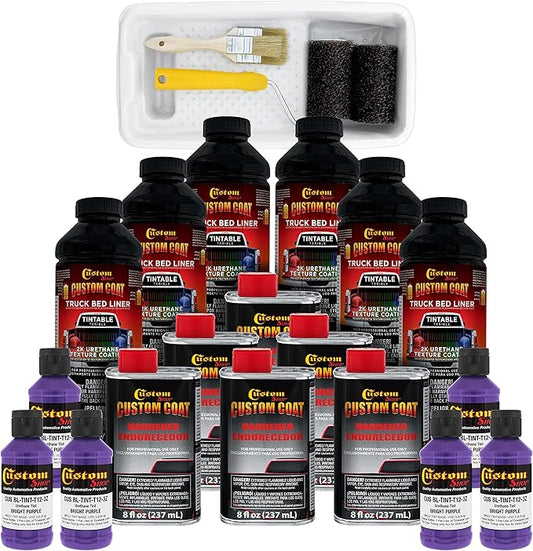 Custom Coat Bright Purple 1.5 Gallon (6 Quart) Urethane Roll-On, Brush-On or Spray-On Truck Bed Liner Kit with Roller and Brush Applicator Kit - Easy Mixing - Textured Car Auto Protective Coating