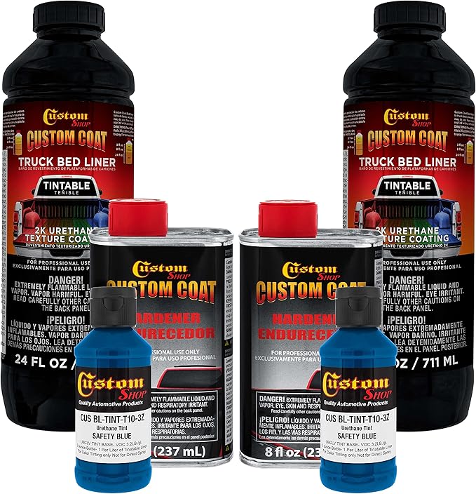 Custom Coat Safety Blue 2 Quart (1/2 Gallon) Urethane Spray-On Truck Bed Liner Kit - Easy Mixing, Just Shake, Shoot - Durable Textured Protective Coating, Prevent Stop Rust - Car, Auto Equipment