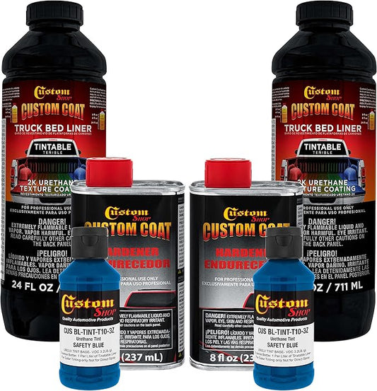 Custom Coat Safety Blue 2 Quart (1/2 Gallon) Urethane Spray-On Truck Bed Liner Kit - Easy Mixing, Just Shake, Shoot - Durable Textured Protective Coating, Prevent Stop Rust - Car, Auto Equipment
