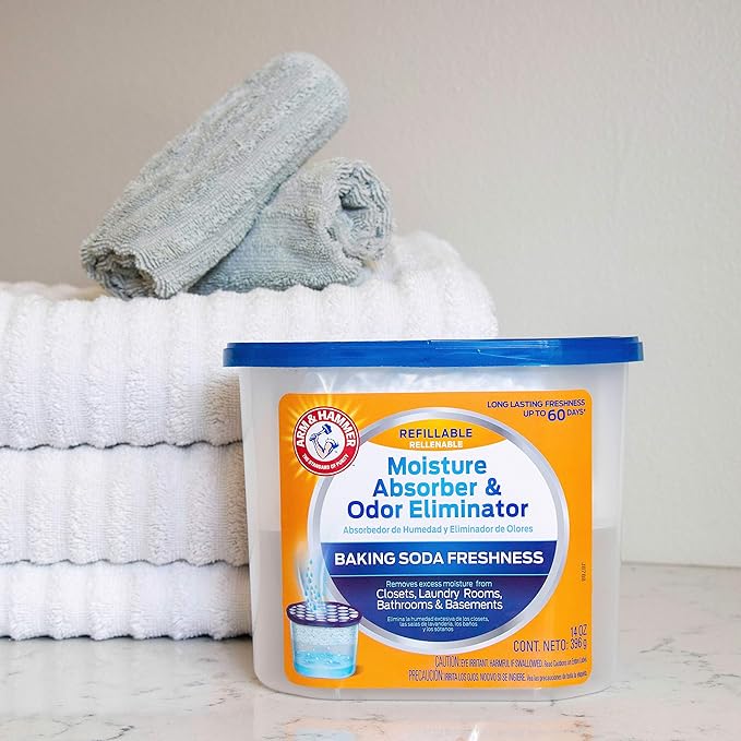 Arm & Hammer Fragrance Free Refillable Moisture Absorber and Odor Eliminator 14-Ounce Tub, 6-Pack, Attracts and Traps Excess Moisture for Fresher, Cleaner Air
