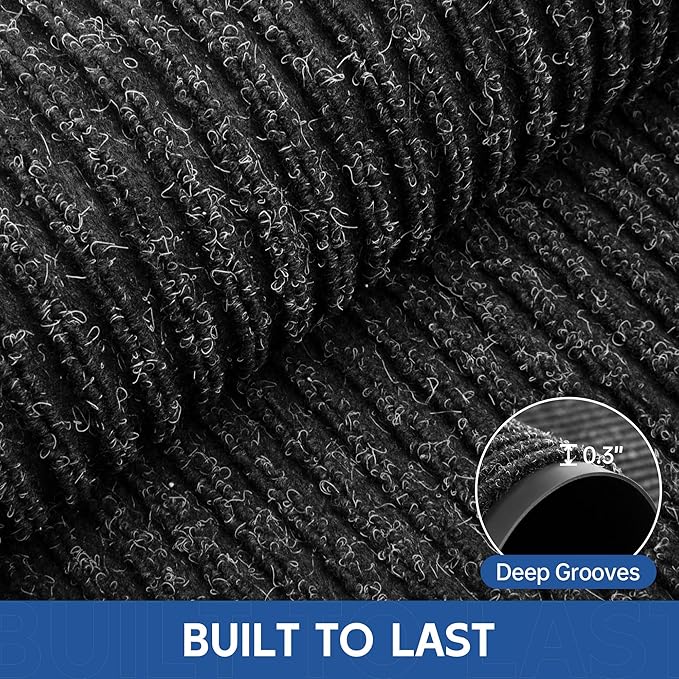 Front Door Mat, 4' x 3' Heavy Duty Indoor Outdoor Door Mat Entrance, Commercial Welcome Mats, Stain and Fade Resistant, Durable Rubber Backing, Low Profile Entry Mat for Patio, Black Stripe