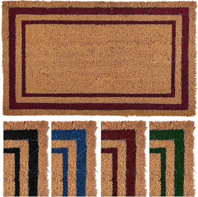 Ecomills Red Border Coco Coir Doormat, 36" x 60" - Natural Coconut Fiber Welcome Mat for Front Door - Non-Slip, Heavy Duty Outdoor Indoor Entryway - Scrapes Shoes Clean