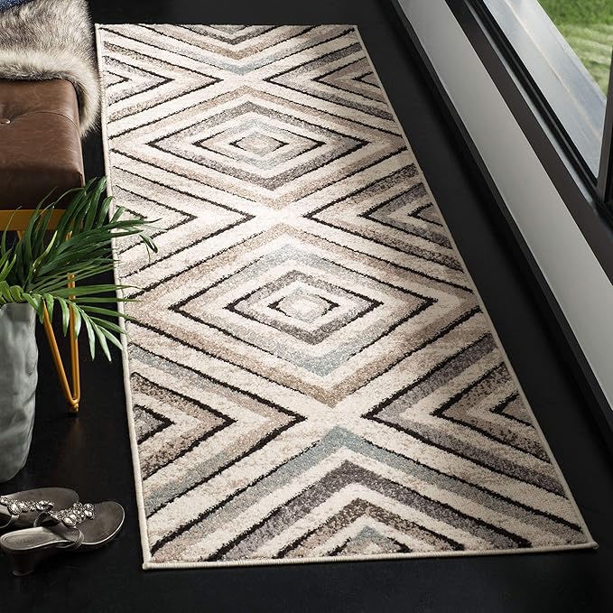 SAFAVIEH Amsterdam Collection Area Rug - 6'7" Square, Cream & Beige, Diamond Geometric Design, Non-Shedding & Easy Care, Ideal for High Traffic Areas in Living Room, Bedroom (AMS109A)