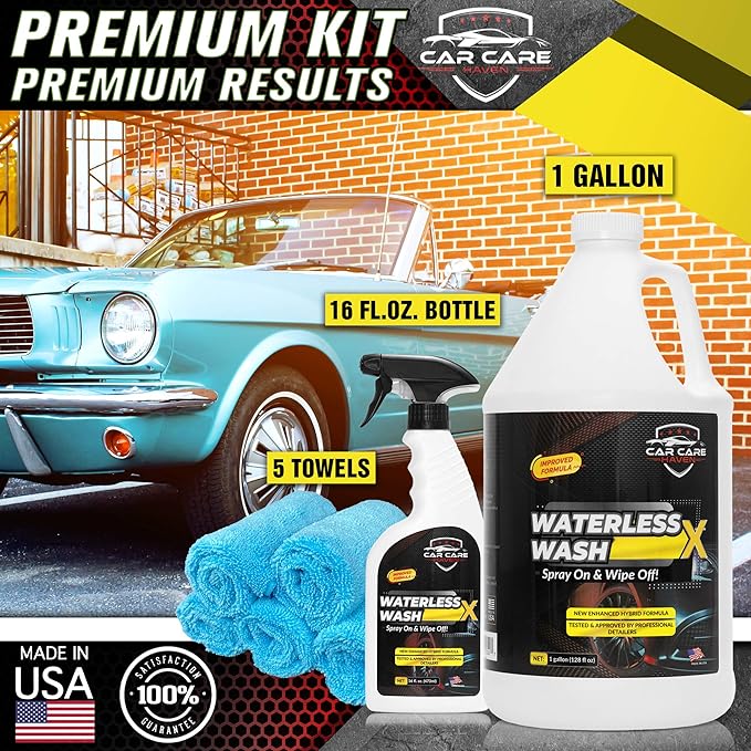 Waterless Wash X Car Detailing Without Water (Gallon + 16oz+ 5 Microfiber Towels) Quick Detailer for Any Vehicle-Wash in Your Garage, at Work, or Anywhere-Spray On & Wipe Off