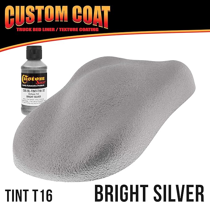 Custom Coat Bright Silver 1.5 Gallon (6 Quart) Urethane Spray-On Truck Bed Liner Kit with Spray Gun and Regulator - Easy Mixing, Shake, Shoot - Textured Protective Coating, Prevent Rust - Car, Auto