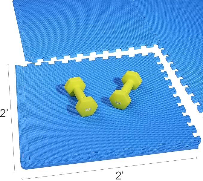 BalanceFrom Puzzle Exercise Mat with EVA Foam Interlocking Tiles for MMA, Exercise, Gymnastics and Home Gym Protective Flooring, 1/2" Thick, 144 Square Feet, Blue