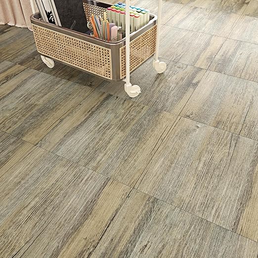 Wallercity Grey/Brown Wood Peel and Stick Vinyl Plank Flooring for Kitchen Faux Wood Grain Floor Tiles Stickers Waterproof 12" x 12" Self Adhesive Wooden Flooring Tiles for Bedroom Living Room 5PCS