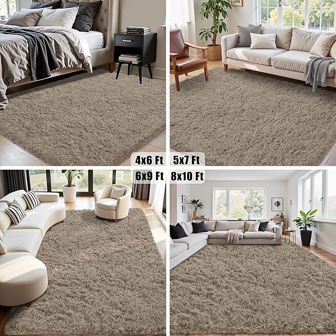 5x7 Area Rug for Living Room:Ultra Soft Fluffy Shag Grey Camel Rugs,Large Fuzzy Plush Indoor Non Slip Carpet Washable Rug for Bedroom Kids Nursery Office Dorm Modern Decor(Grey Camel 5'x7')