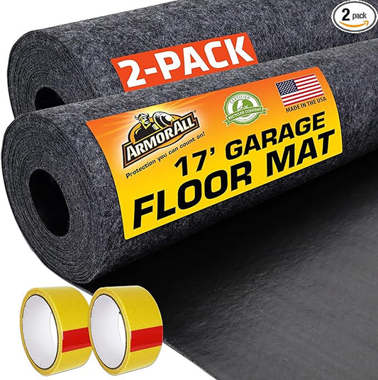 Armor All Garage Floor Mat (17' x 7'4") (2-Pack), Waterproof Garage Flooring, Absorbent, Premium Oil Spill Resistant Garage Pad, Durable, Protects Surfaces (Includes Double Sided Tape) (USA Made)