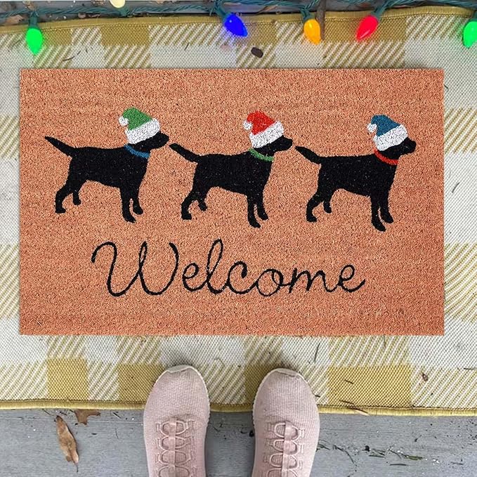 Welcome Dogs Christmas Door Mat, Xmas Rug Christmas Decorations, Non-Slip Dogs Welcome Doormat for Front Door, Indoor Outdoor Holiday Rug for Home Kitchen Floor Christmas Decor 16 X 24 Inch