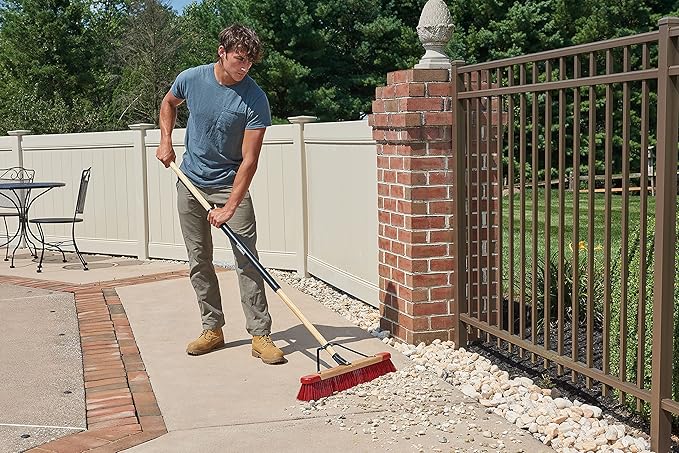Harper 24 Inch Premium Indoor/Outdoor Wet/Dry, Dirt, Soil, Mulch All-Purpose Push Broom with Semi-Stiff Bristles, Grass and Oil, Wood Handle