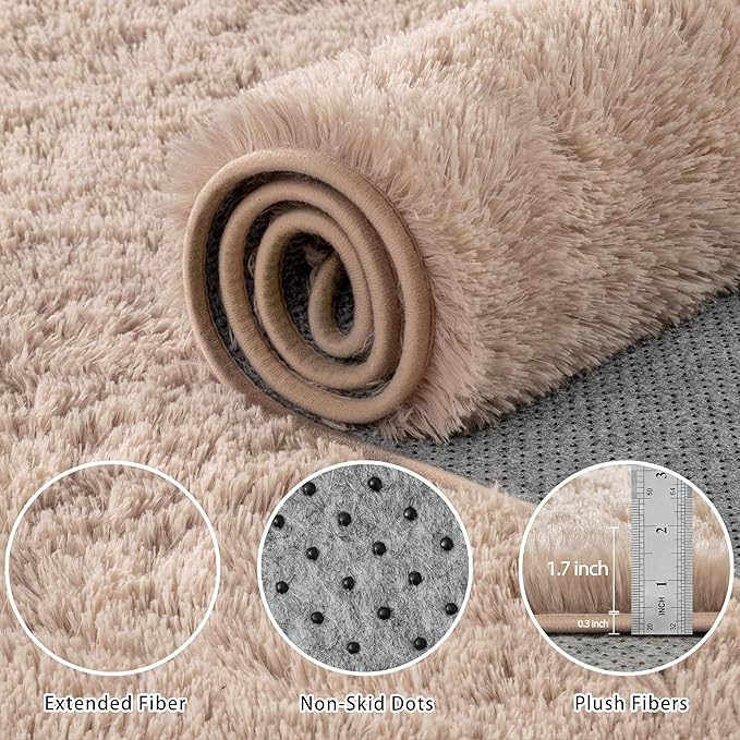5x7 Area Rug for Living Room:Ultra Soft Fluffy Shag Beige Rugs,Large Fuzzy Plush Indoor Non Slip Carpet Washable Rug for Bedroom Kids Nursery Office Dorm Modern Decor(Beige 5'x7')