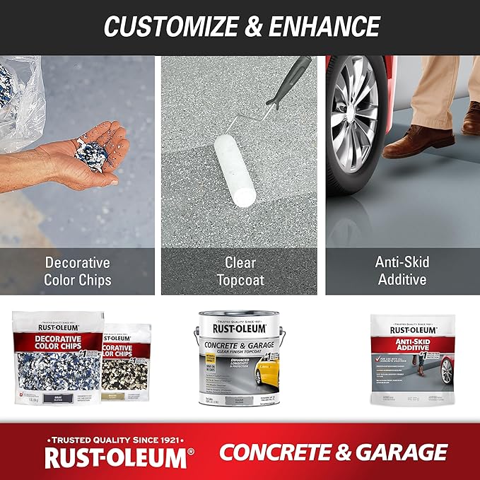 Rust-Oleum 225359-2PK Concrete & Garage Floor Paint and Primer, Gallon, Satin Armor Gray, 2 Pack