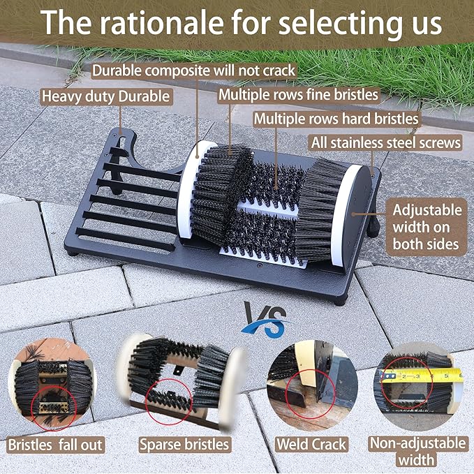 Heavy Duty Boot Scraper Brush with Removable Tray - Adjustable Extra Wide Shoe Scrubber for Indoor & Outdoor - Mud, Dirt & Snow Cleaner for Garage, Garden & Farm