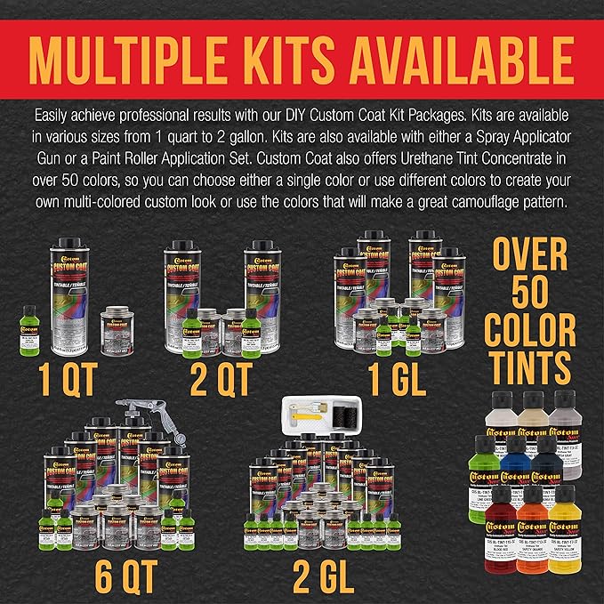 Custom Coat Lime Green 1 Gallon Urethane Spray-On Truck Bed Liner Kit with Spray Gun and Regulator - Easy Mixing, Shake, Shoot It - Durable Textured Protective Coating, Prevent Rust - Car, Auto