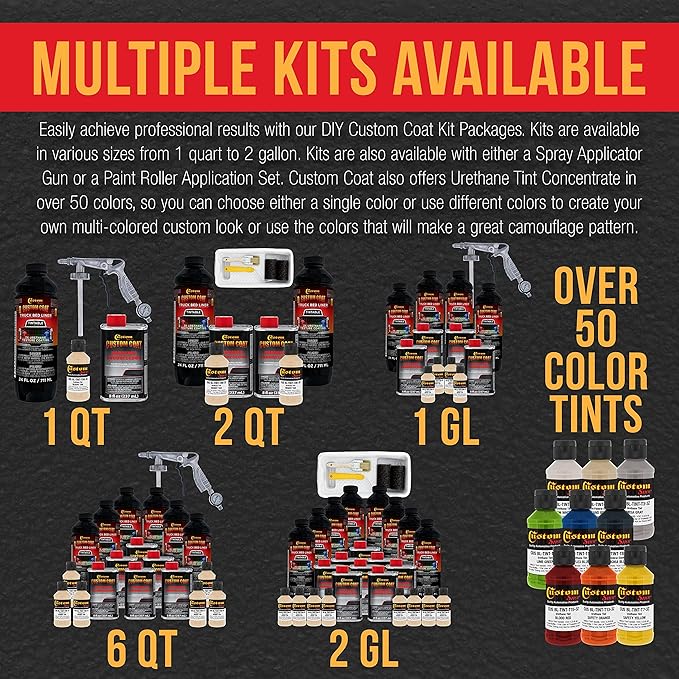 Custom Coat Federal Standard Color # 33446 Desert Tan T80 Urethane Spray-On Truck Bed Liner, 2 Gallon Kit with Spray Gun and Regulator - Durable Textured Protective Coating - Easy Mix Car Auto