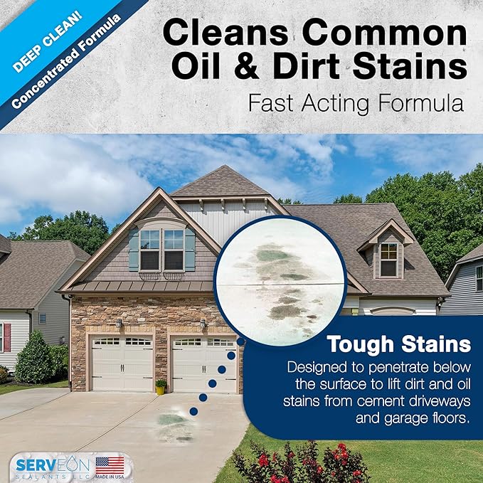 Serveon Sealants Concrete Cleaner (Concentrated Formula) Grout Stone Cleaner Water-Based Commercial Grade Outdoor Indoor Oil Stain Remover for Driveways Pavers Patios (1 Gallon) H2600