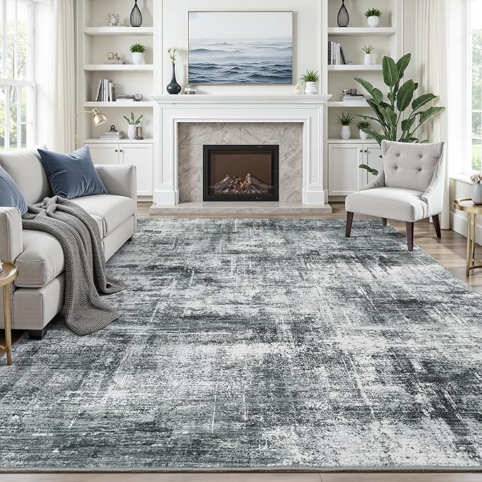 Lofus 8x10 Area Rug for Living Room, Grey Abstract Large Rugs with Non-Slip Backing, Neutral Modern Washable Carpet for Bedroom Dining Room Home Office Nursery Indoor