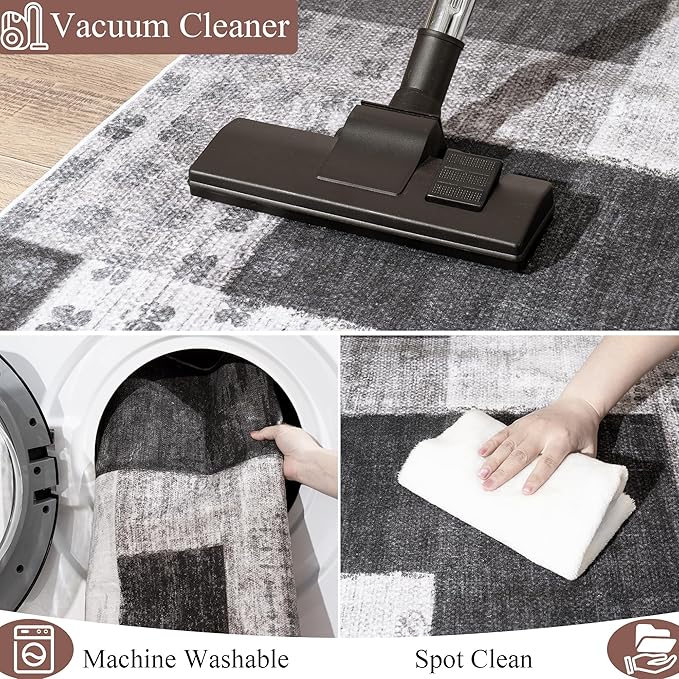Modern Geometric Patchwork Indoor Area Rug for Living Room, Charcoal 6'x 9' Large Rug Rockwood Collection Hardwood Floors Decor for Bedroom, Grey Throw Carpet for Office Entryway Dining Room