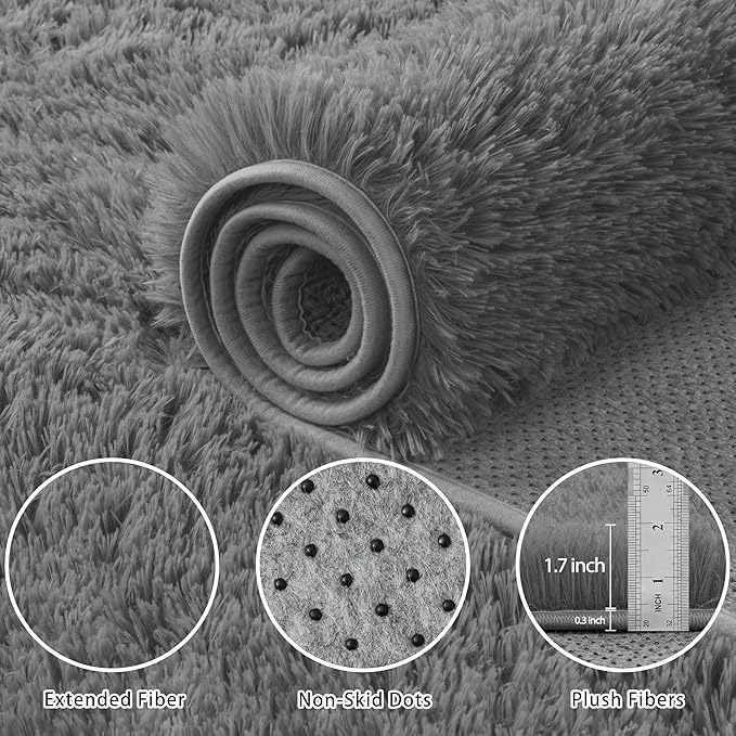 8x10 Area Rug for Living Room:Ultra Soft Fluffy Shag Dark Grey Rugs,Large Fuzzy Plush Indoor Non Slip Carpet Washable Rug for Bedroom Kids Nursery Office Dorm Modern Decor(Dark Grey 8'x10')