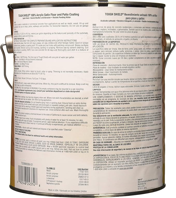 INSL-X PRODUCTS TS3998099-01 Tough Shield Acrylic Floor/Patio Coating, 1 Gallon (Pack of 1), 128 Fl Oz