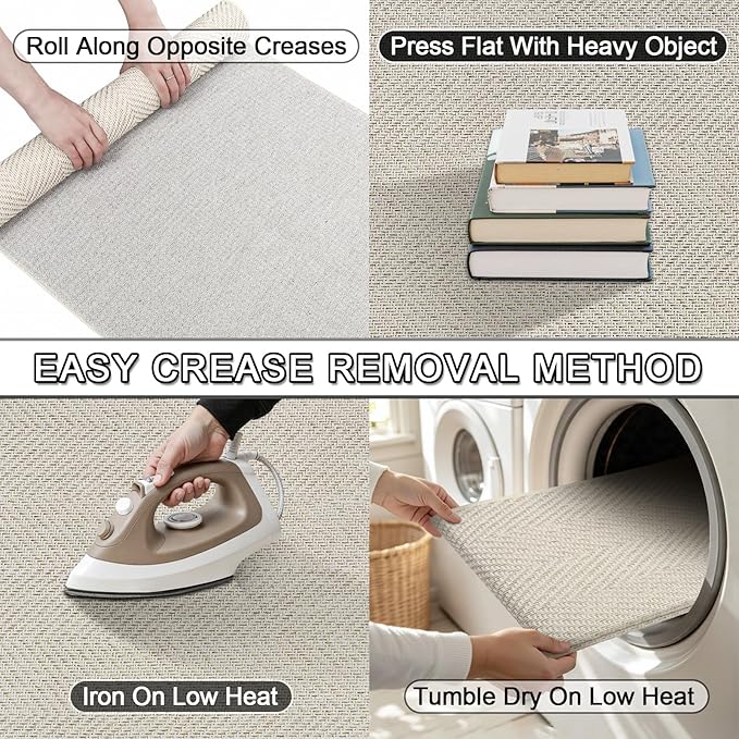 Ultra Thin Indoor Door Mat 17"x29", Washable Door Mat Indoor Entrance, Non Slip Rubber Backing Doormat Low-Profile Inside Entryway Mat, Unique Herringbone Design Entry Mat, Khaki (FOLD)