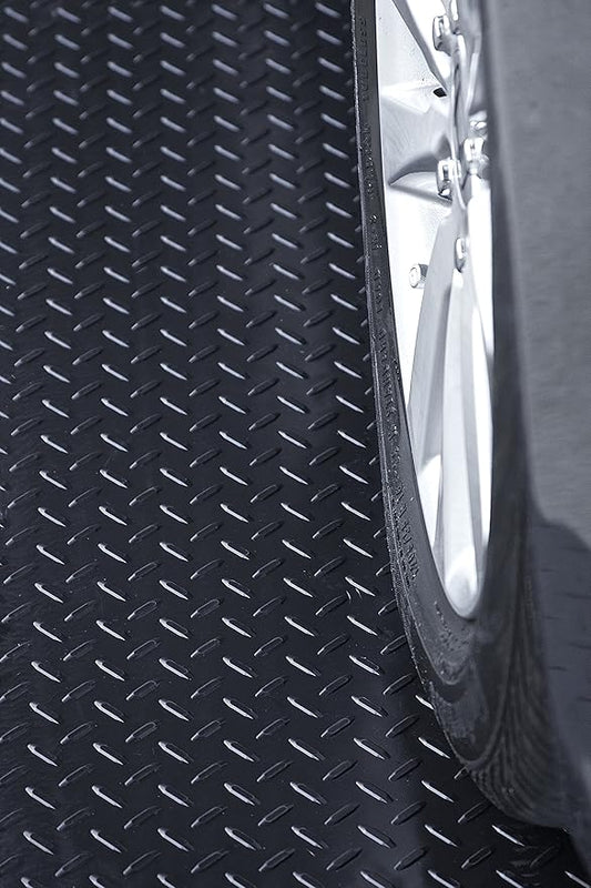 RESILIA Heavy Duty Garage Floor Runner & Protector Mat - Slip Resistant Diamond Plate PVC Mats - Water, Spill, & Stain Resistant, Black (4 feet x 10 feet), Made in The USA