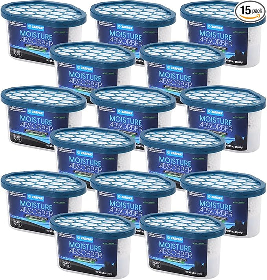 ZARPAX Moisture Absorber Activated Charcoal 6.5 oz/185g | Removes Moisture, Damp, Humidity & Odors | Odor Absorber | Moisture Trap for Bathroom, Closet, Kitchen & Small Spaces | Set of 15