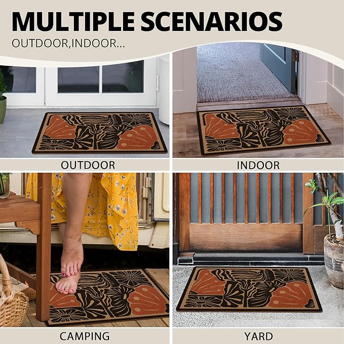 Door Mat Floral Door Mats Colorful Flowers Doormat Outdoor Entrance, Non Slip Welcome Mat with Rubber Backing for Front Door, Entryway, Low Profile, Absorbent 18in*30in