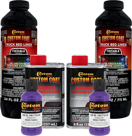 Custom Coat Bright Purple 2 Quart (1/2 Gallon) Urethane Spray-On Truck Bed Liner Kit - Easy Mixing, Just Shake, Shoot - Durable Textured Protective Coating, Prevent Stop Rust - Car, Auto Equipment