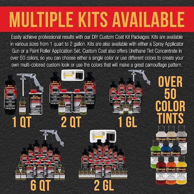Custom Coat Federal Standard Color # 34089 Olive Green T74 Urethane Spray-On Truck Bed Liner, 1 Gallon Kit with Spray Gun and Regulator - Durable Textured Protective Coating - Easy Mix Car Auto