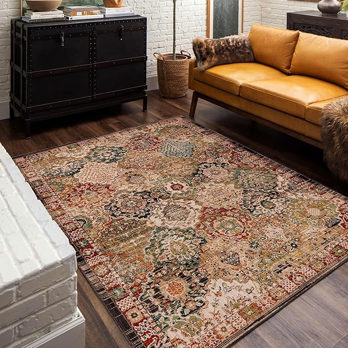 Mohawk Home Nikoleta Traditional Geometric; Ornamental Medium Brown 2' X 4' Area Rug Perfect for Living Room, Dining Room, Office, Kitchen, Entryway, Hallway
