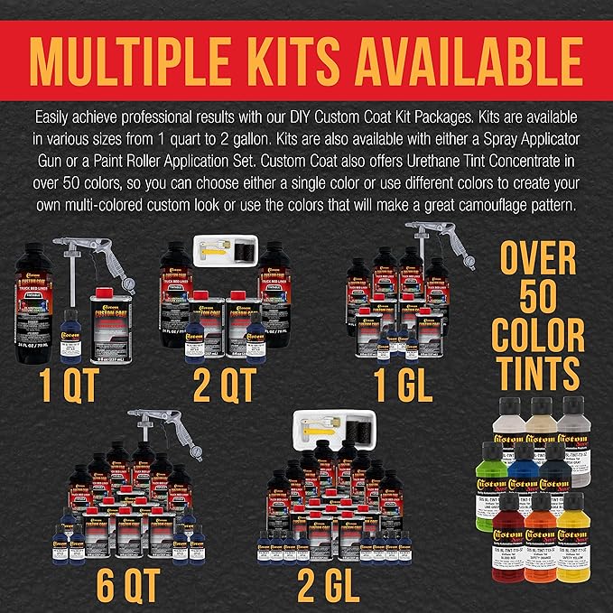 Custom Coat Federal Standard Color # 35048 Navy Blue Urethane Spray-On Truck Bed Liner, 1 Quart Kit with Spray Gun and Regulator - Durable Textured Protective Coating - Easy Mix Car Auto