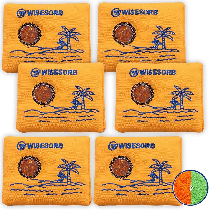 Wisesorb 50g x 6 Packs Rechargeable Desiccant Packs, Orange Indicating Silica Gel Packets, Moisture Absorber for Storage, Seeds, 3D Filaments, Electronics, Safes, Luggage - Reusable Dehumidifier Bags