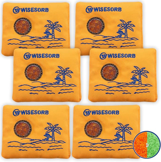Wisesorb 50g x 6 Packs Rechargeable Desiccant Packs, Orange Indicating Silica Gel Packets, Moisture Absorber for Storage, Seeds, 3D Filaments, Electronics, Safes, Luggage - Reusable Dehumidifier Bags