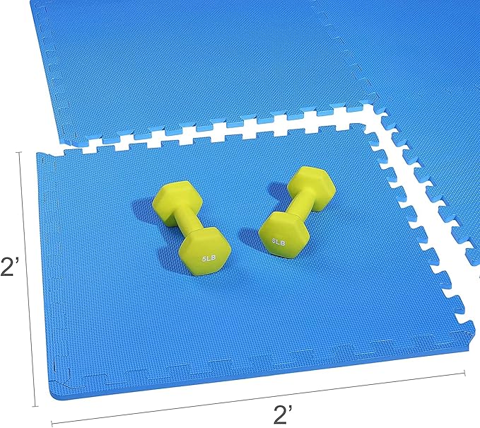 BalanceFrom Puzzle Exercise Mat 1/2' Thick, EVA Interlocking Foam Floor Tiles for Home Gym, Mat for Home Workout Equipment, Floor Padding for Kids, Blue, 24 in x 24 in x 1/2 in, 48 Sq Ft - 12 Tiles