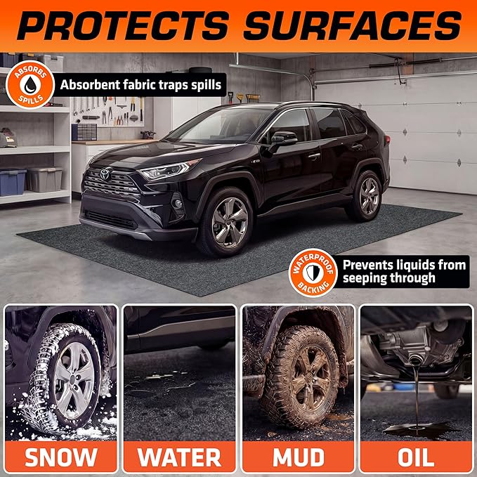 Armor All Garage Floor Mat (20' x 7'4"), Waterproof Garage Flooring, Absorbent, Premium Oil Spill Resistant Garage Pad, Durable, Protects Surfaces (Includes Double Sided Tape) (USA Made)