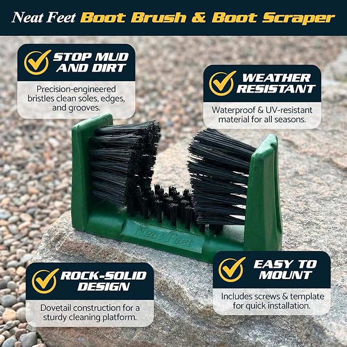 Boot Brush & Boot Scraper | Mountable Shoe Cleaner w/Screws, Injection Molded Plastic Mud Scrubber for Work Boots, Hiking & Outdoor Footwear, Weather-Resistant for Garage, Porch & Entryway