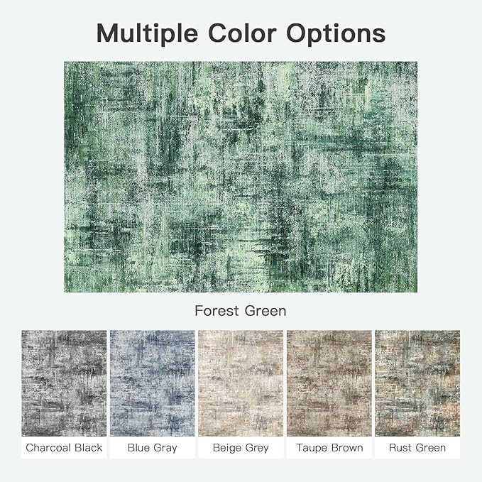 Lofus 9x12 Area Rug for Living Room, Green Abstract Rugs with Non-Slip Backing, Neutral Modern Washable Carpet for Bedroom Dining Room Home Office Nursery Indoor