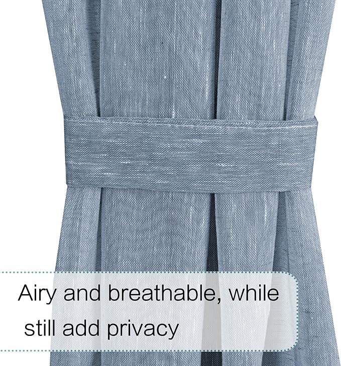 H.VERSAILTEX Curtain for Door Window, French Door Blinds, Privacy Semi Sheer Side Window Curtains for Front Door with Rod Pocket and Tie Back, Denim, 25 x 40 inches, 1 Panel