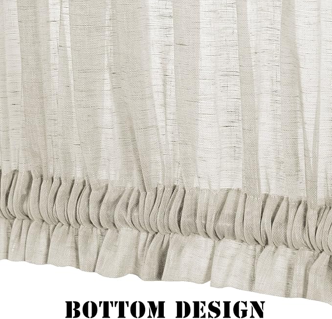 H.VERSAILTEX Linen French Door Curtains Privacy Light Reducing Door Curtain with Tieback | Rod Pocket Sheer Curtain 1 Panel for Glass Feature Open Weave Textured Linen - 52"x72" - Natural