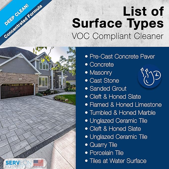 Serveon Sealants Concrete Cleaner (Concentrated Formula) Grout Stone Cleaner Water-Based Commercial Grade Outdoor Indoor Oil Stain Remover for Driveways Pavers Patios (1 Gallon) H2600